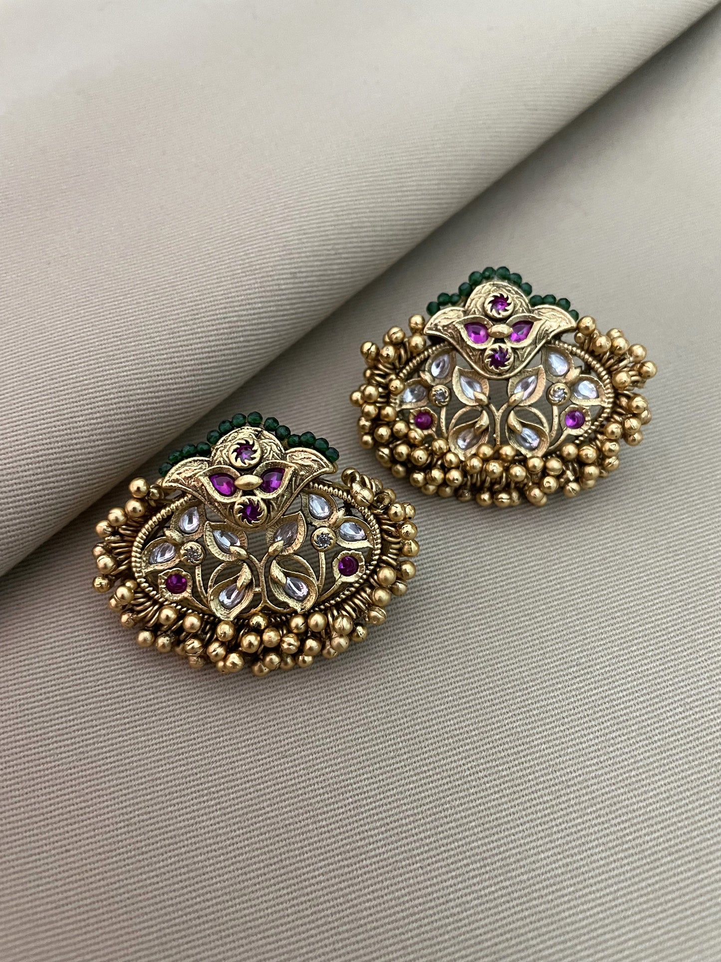 Saloni Antique Gold Finish  Floral Ghungroo Tukda Stud Earrings