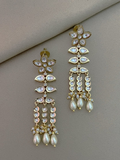 Aaliya Kundan Gold Finish  Floral Earrings