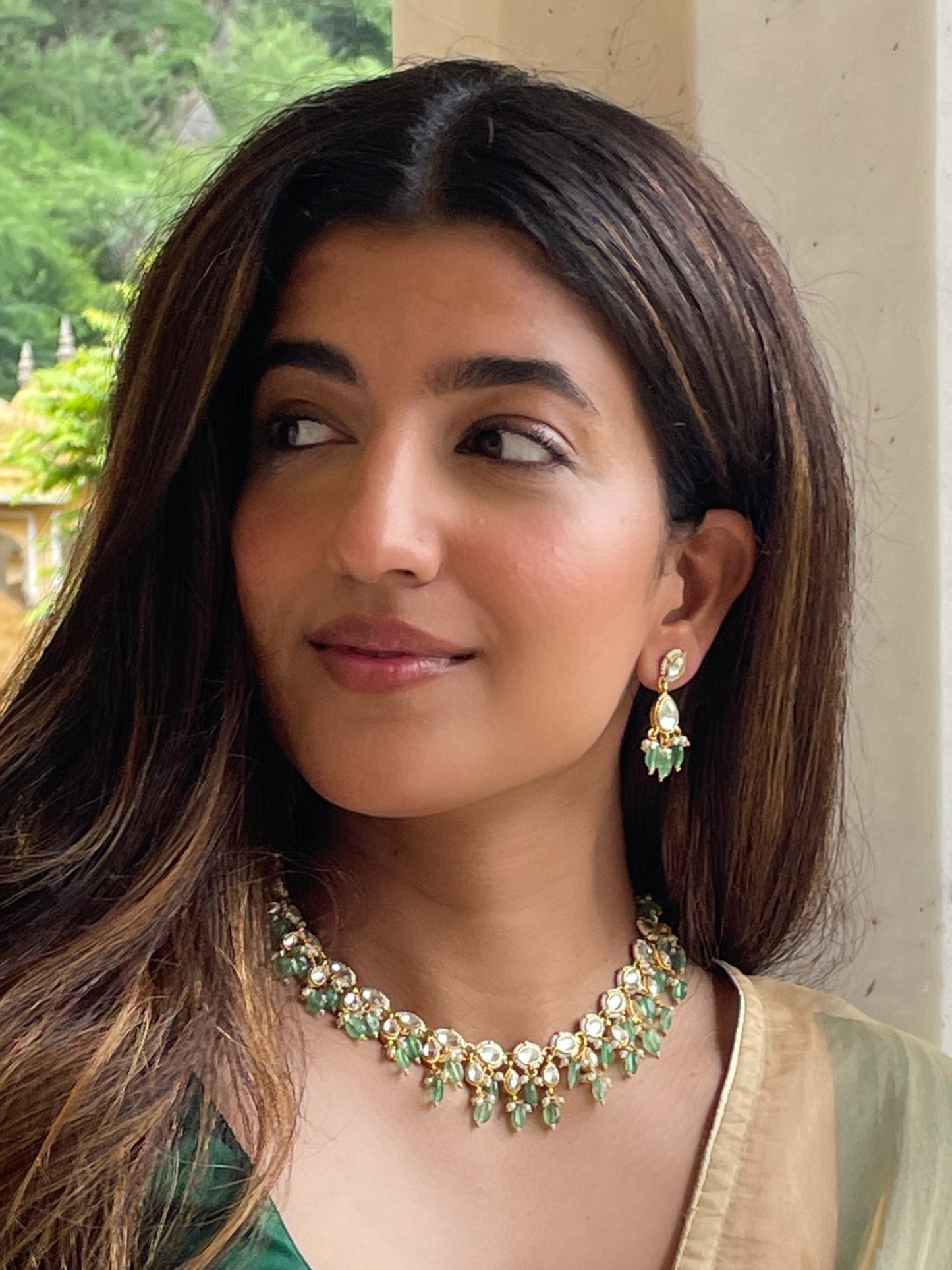 Padma Polki Emerald Necklace Set