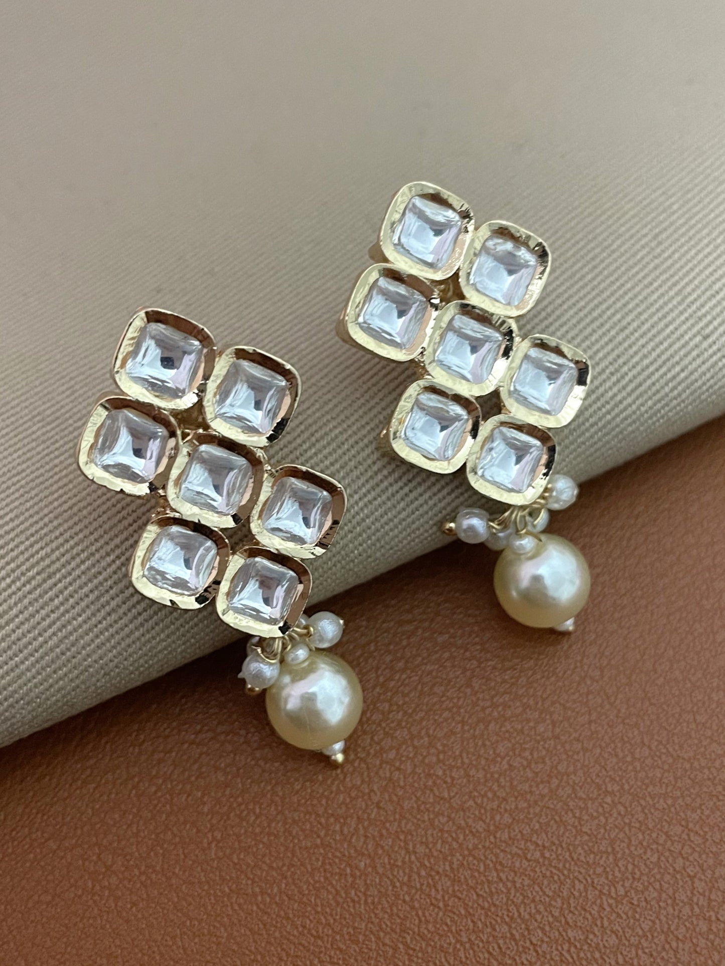 Simran Polki Gold Finish Pearl Earrings