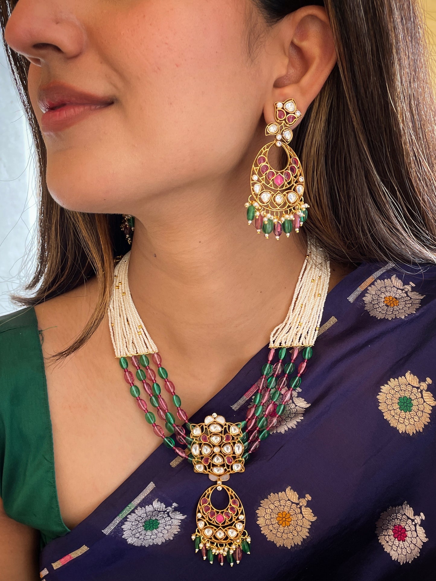 Sumitra Long Polki Necklace Set