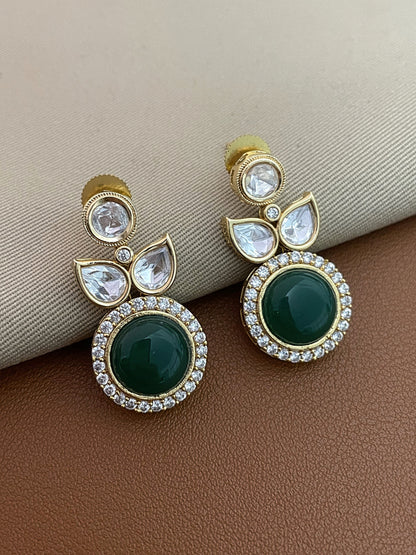 Vivi Emerald Gold Finish Polki Earrings