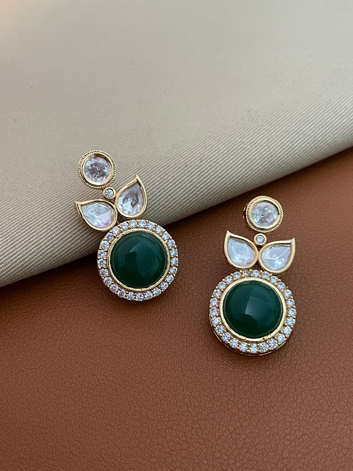 Vivi Emerald Gold Finish Polki Earrings