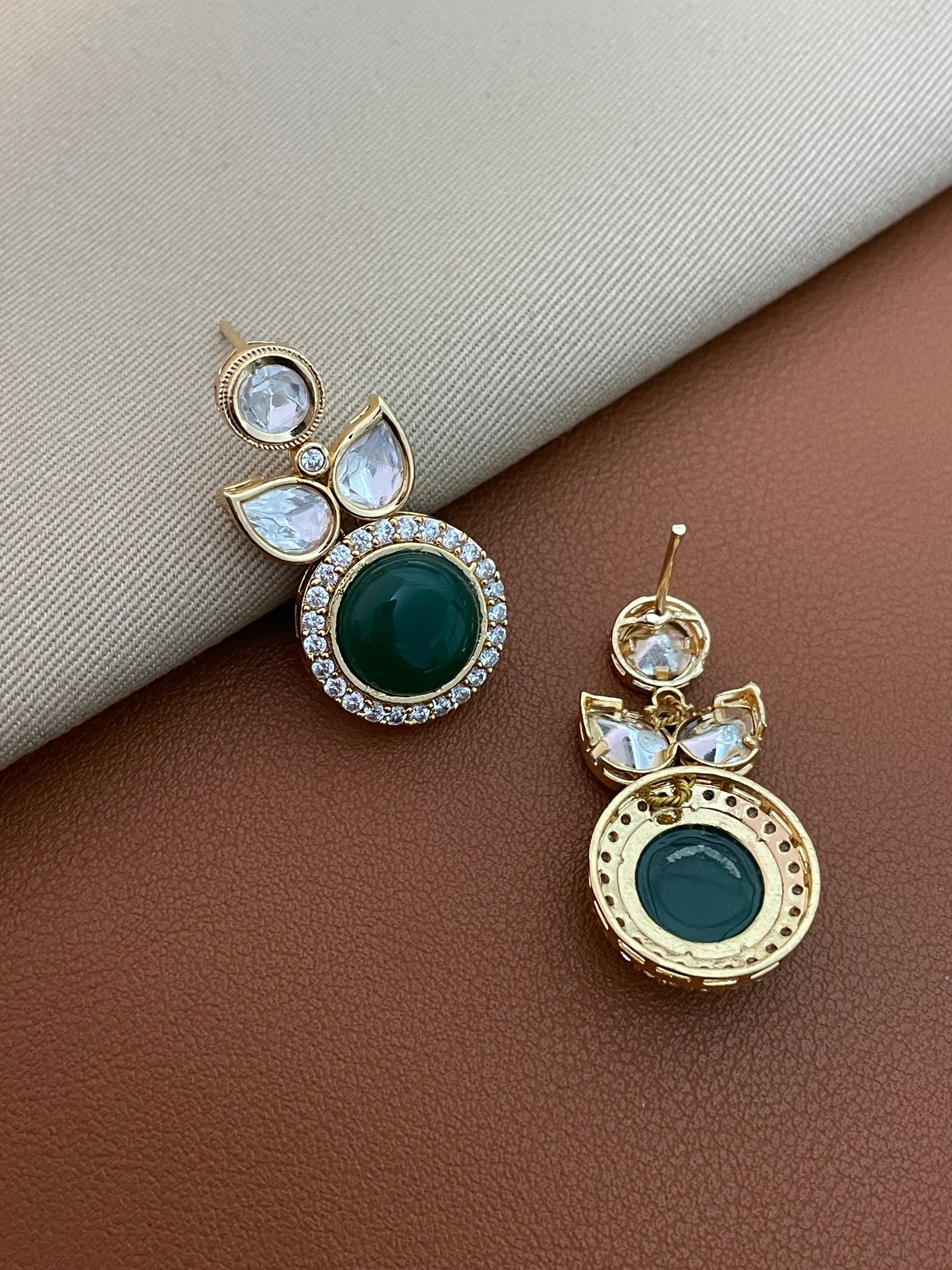 Vivi Emerald Gold Finish Polki Earrings