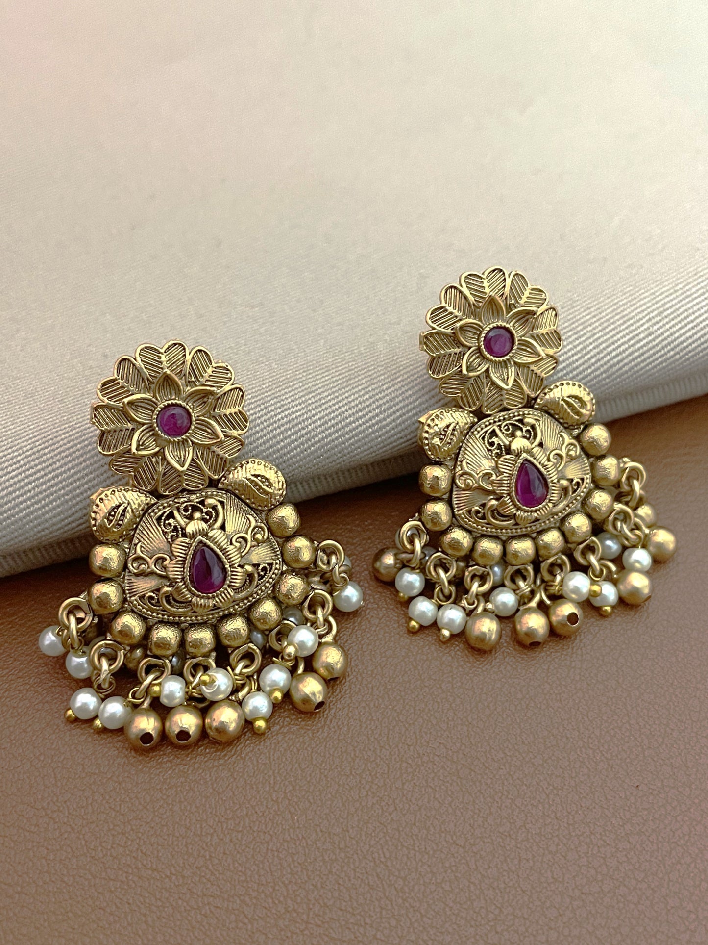 Sunaina Antique Gold Finish Earrings