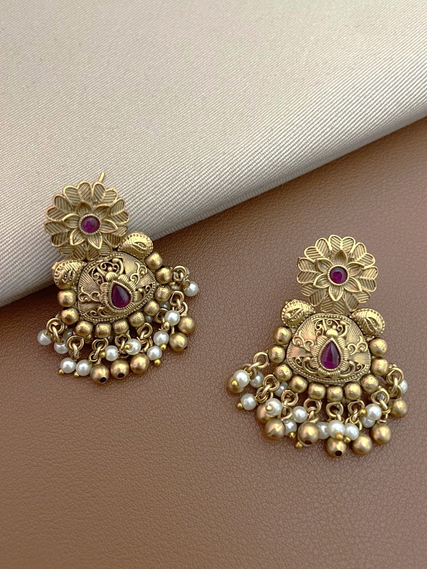 Sunaina Antique Gold Finish Earrings