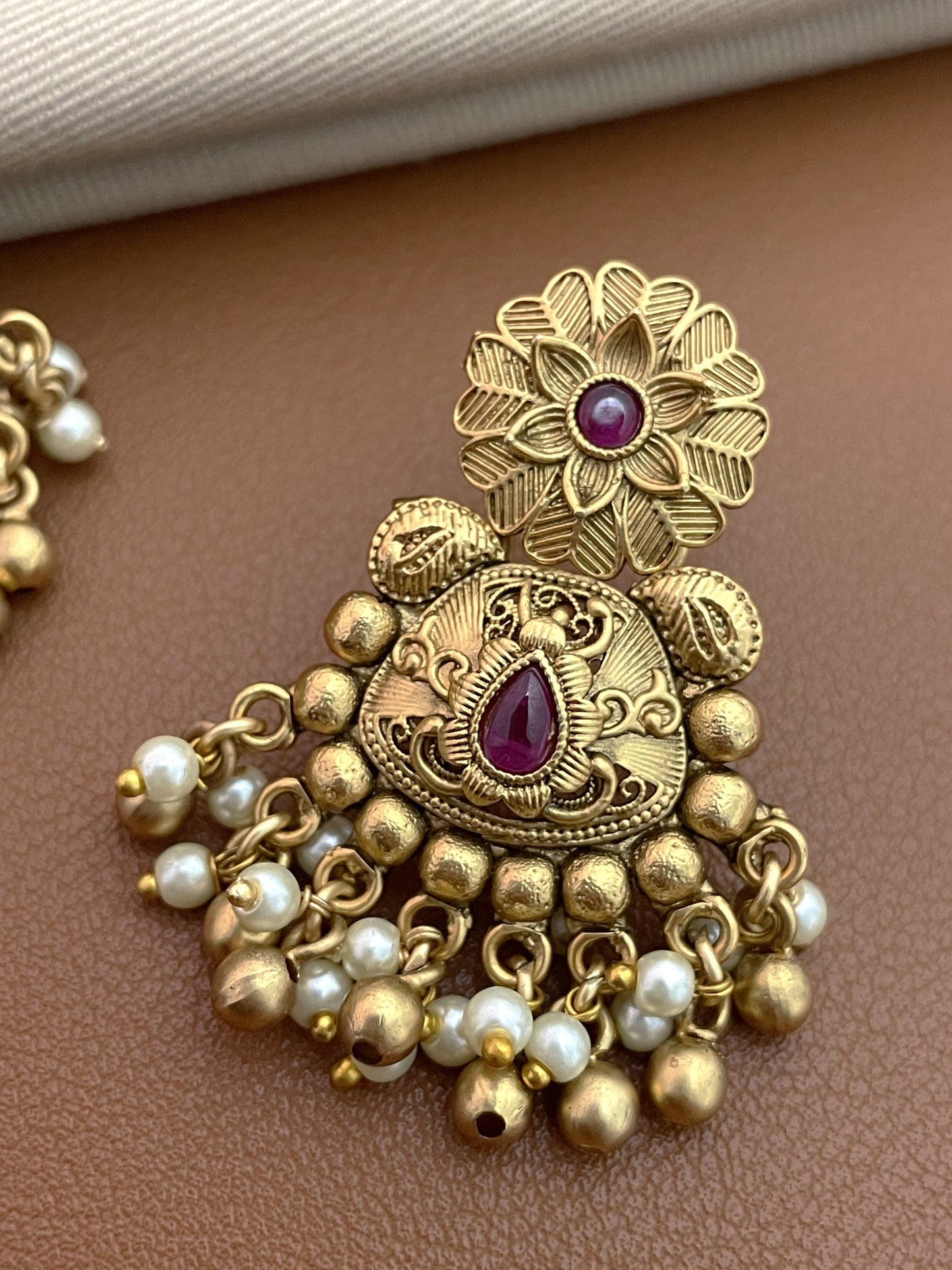 Sunaina Antique Gold Finish Earrings