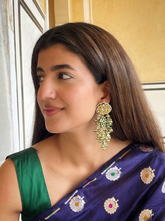 Rani Reshma Gold Finish Kundan Dangler Earrings