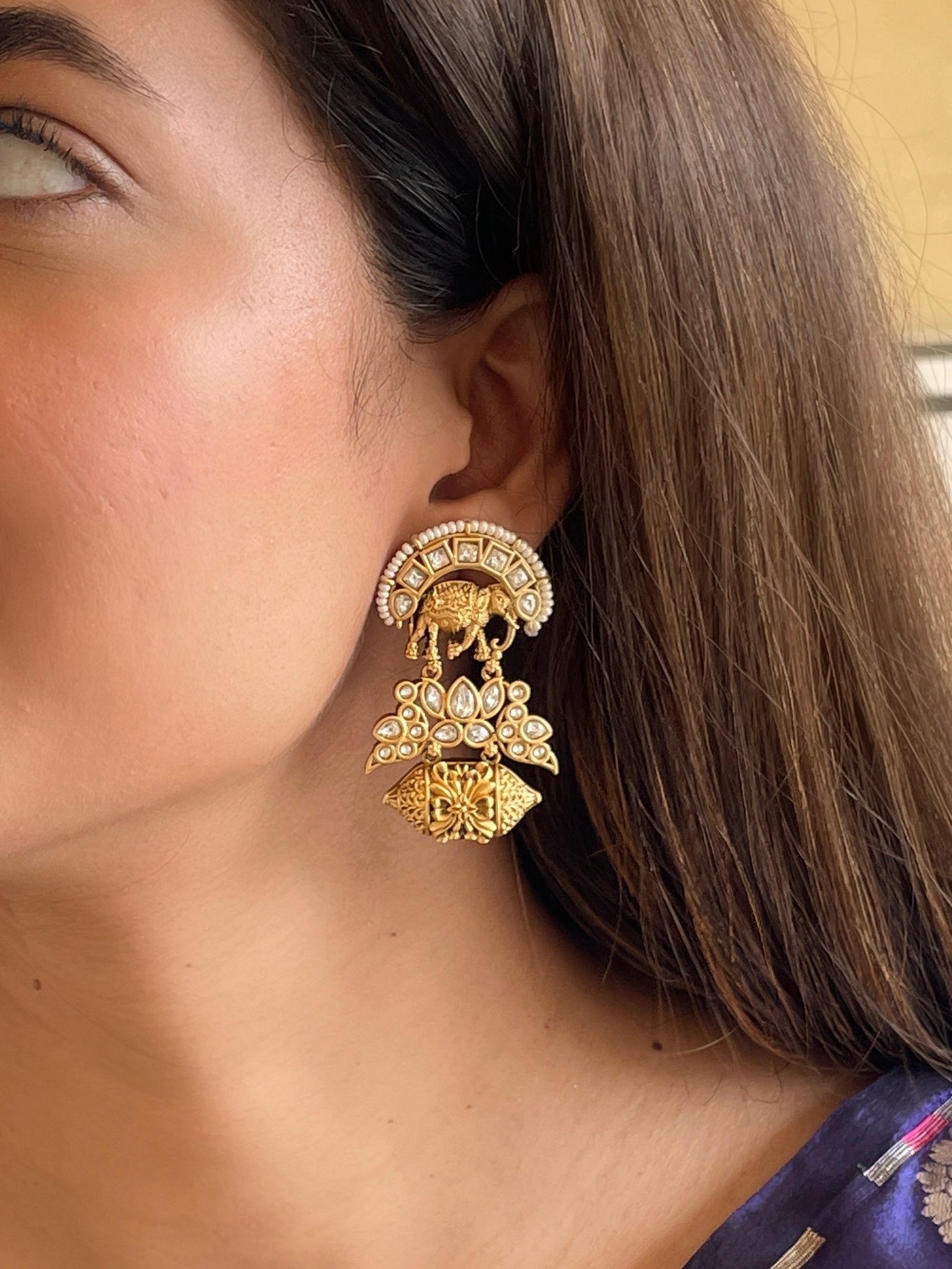 Vedika Polki Elephant Earrings