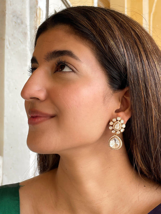 Alka Moissanite Polki Drop Earrings