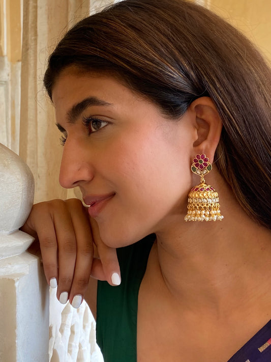 Pallavi Polki Temple Jhumki Earrings