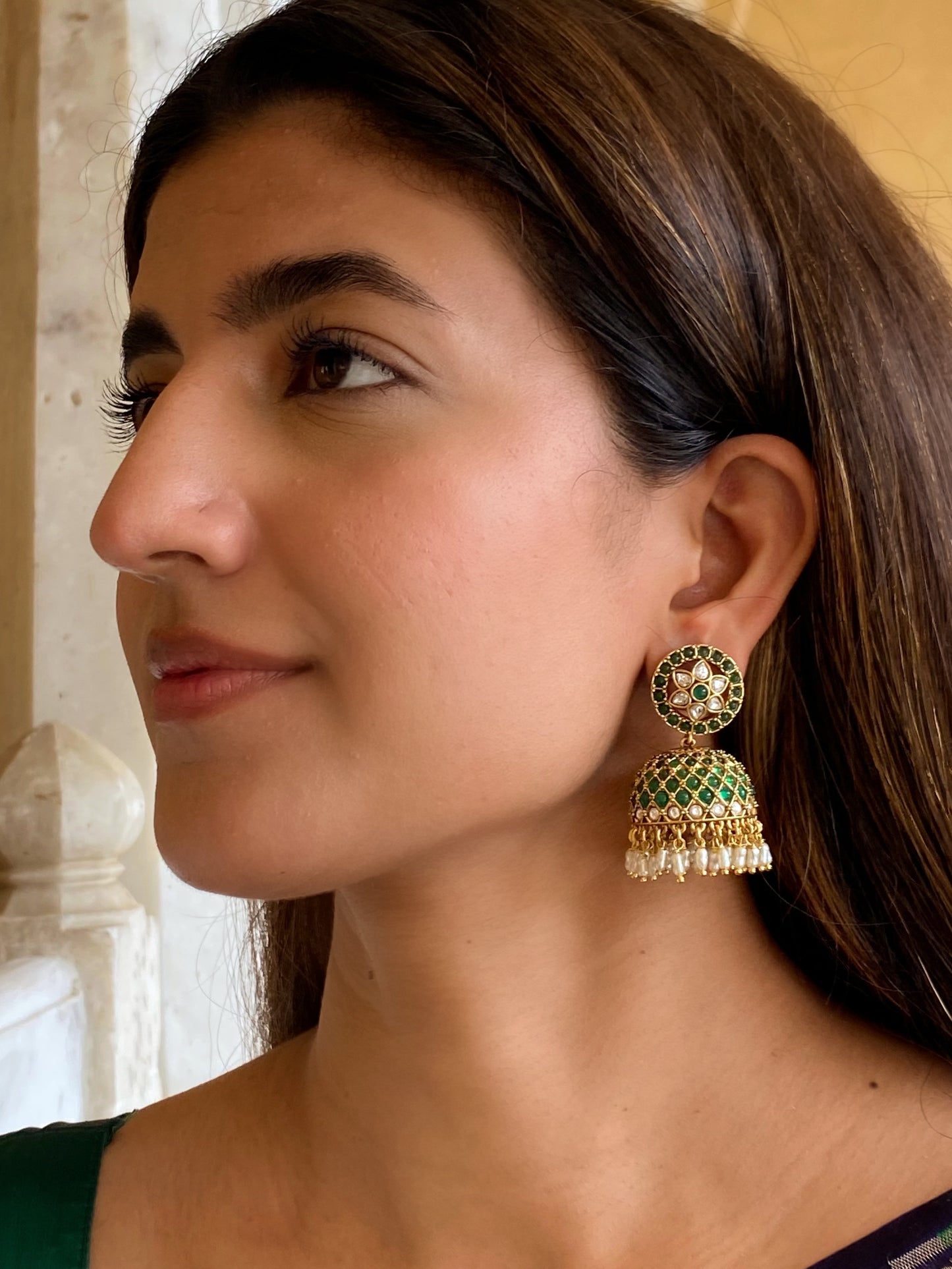 Ruhaaniyat Emerald Jhumki Earrings