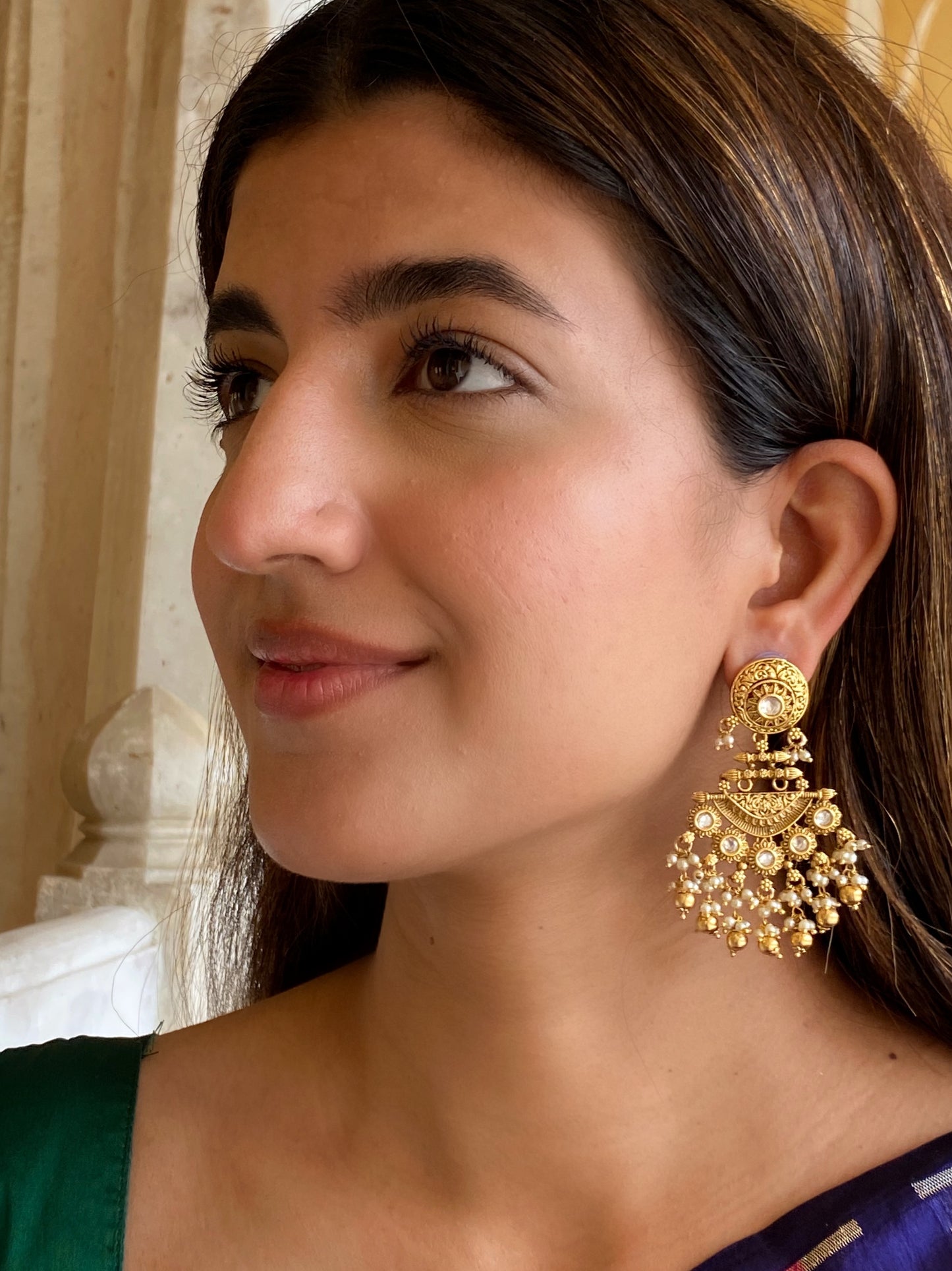 Hiba Antique Gold Finish Earrings