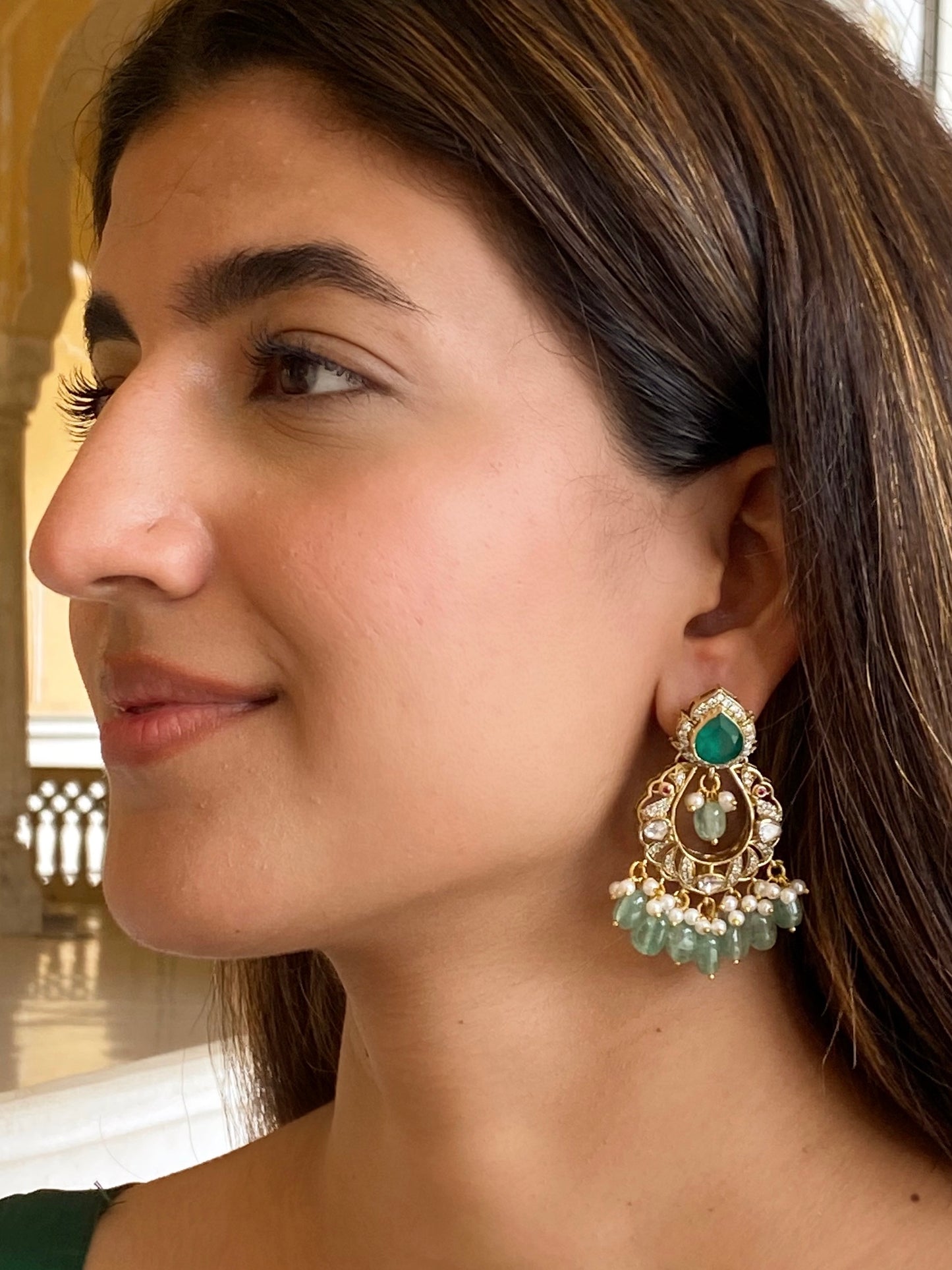 Malti Emerald Polki Earrings