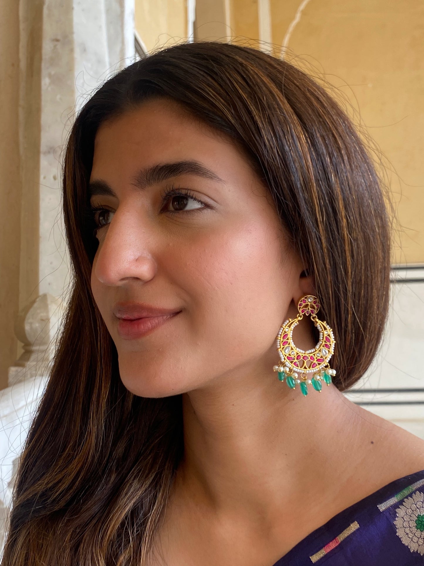 Pratima Polki & Onyx Chaandbaali Earrings