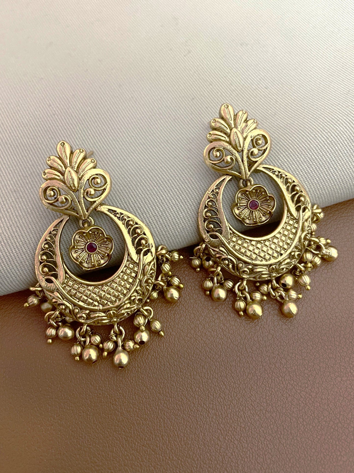 Anubha Antique Gold Finish Chaandbaali Earrings