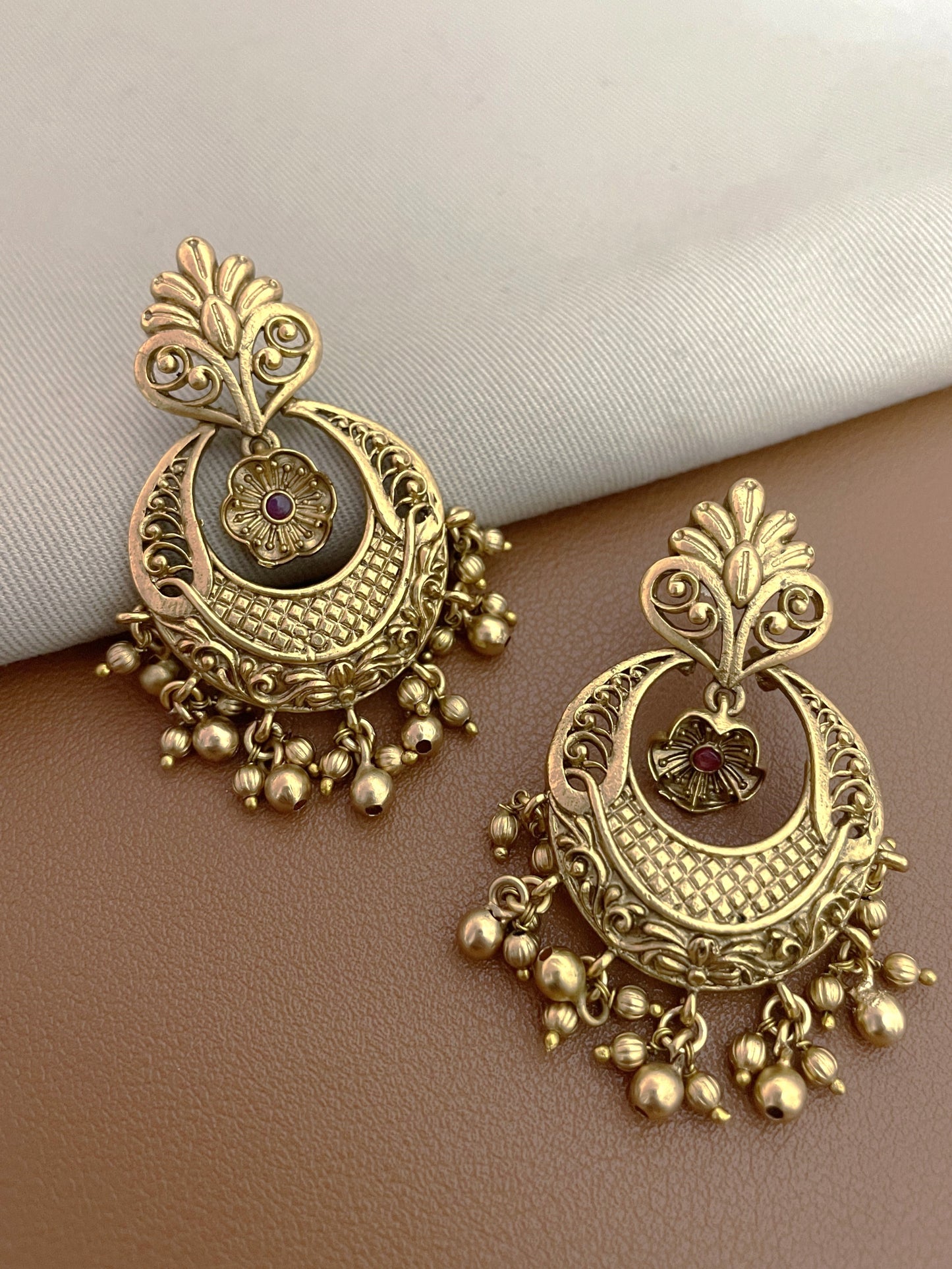 Anubha Antique Gold Finish Chaandbaali Earrings