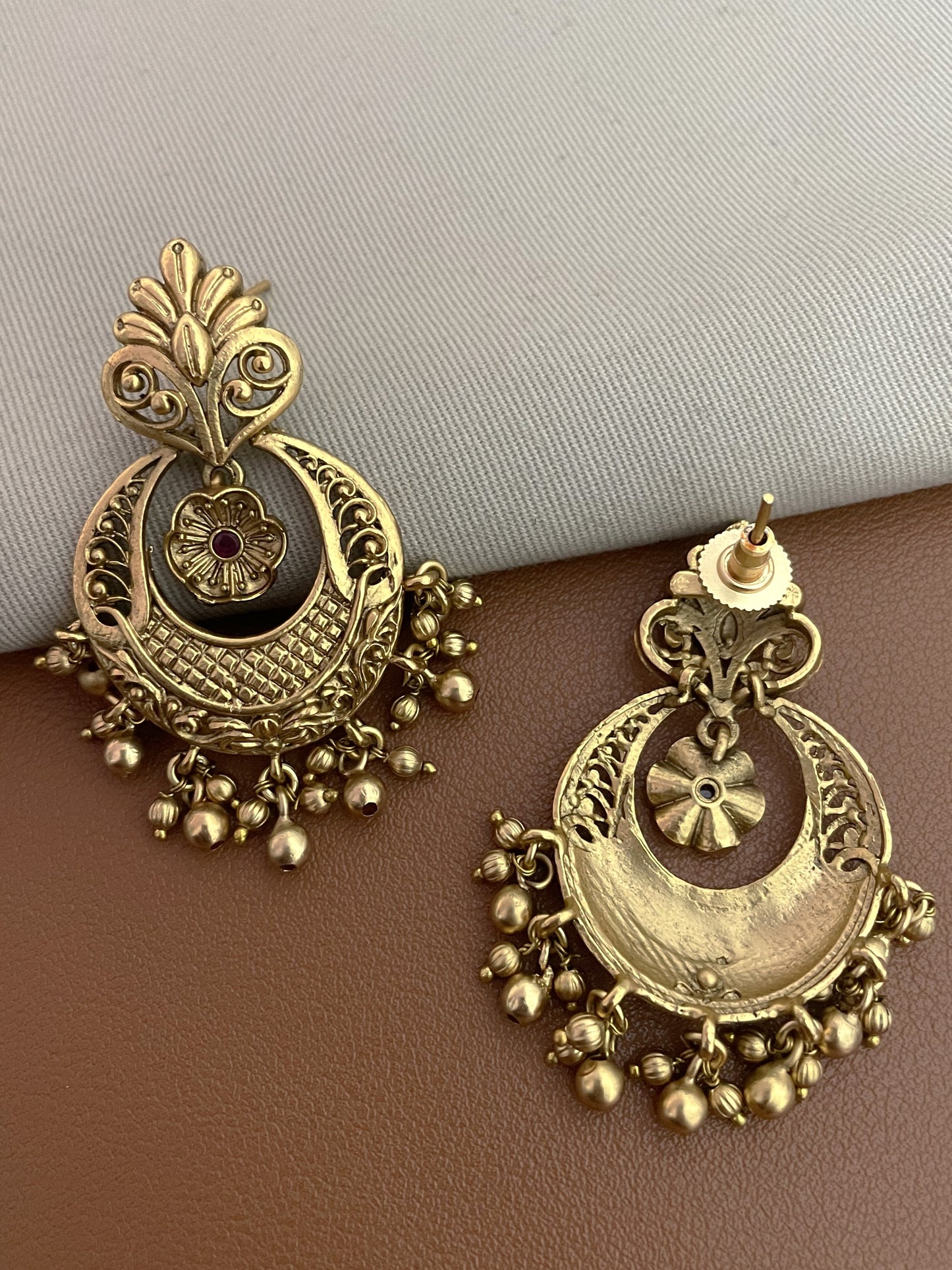 Anubha Antique Gold Finish Chaandbaali Earrings