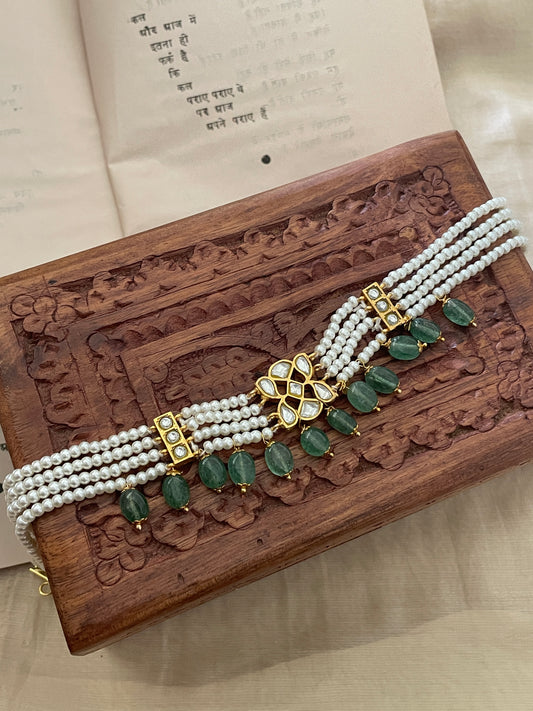 Nura Pearl & Emerald Choker- Only Necklace