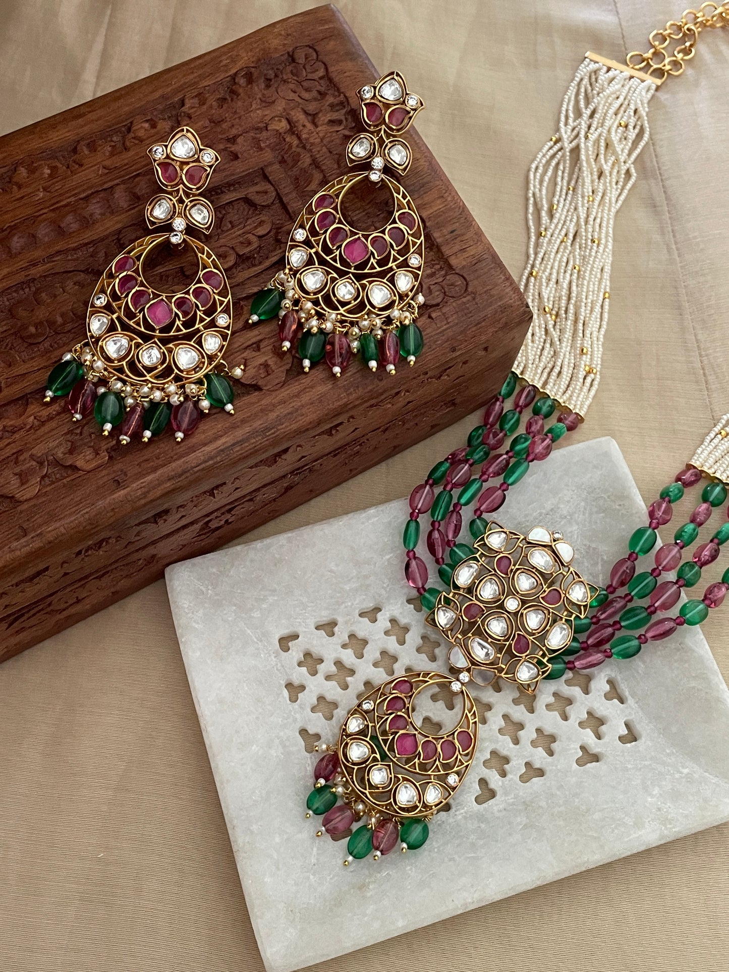 Sumitra Long Polki Necklace Set