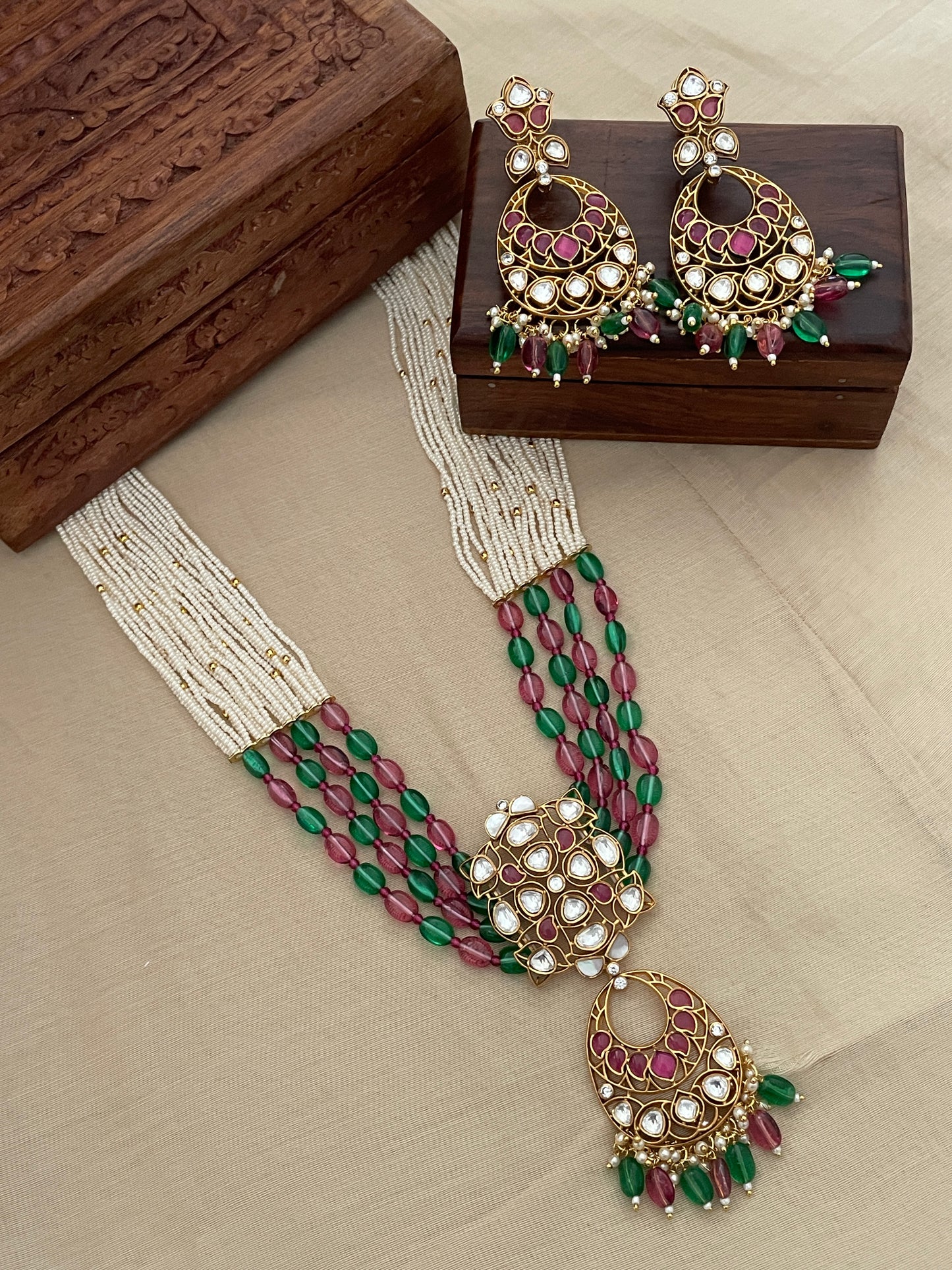 Sumitra Long Polki Necklace Set