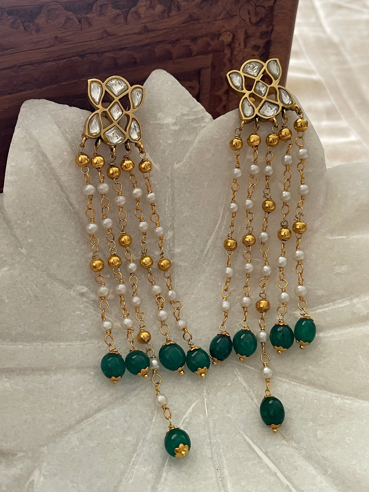 Vaibhavi Long Polki Emerald Danglers