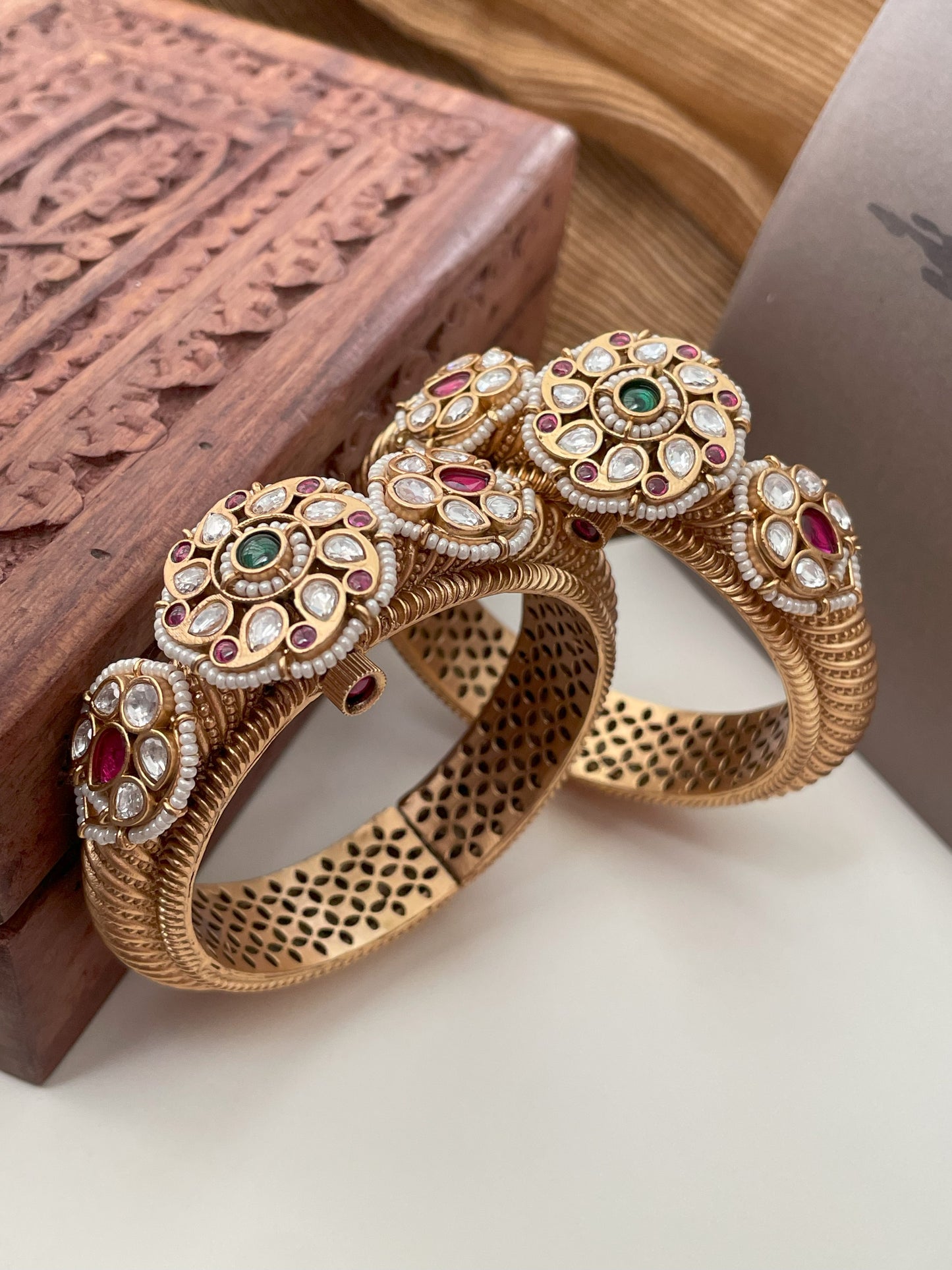 Devika Rajwadi Kundan Openable Bangles