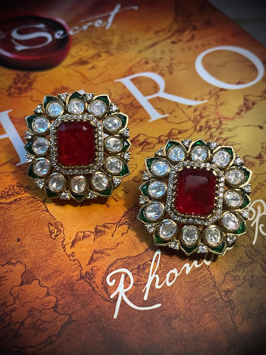 Baisa Rectangular Ruby Stud Earrings