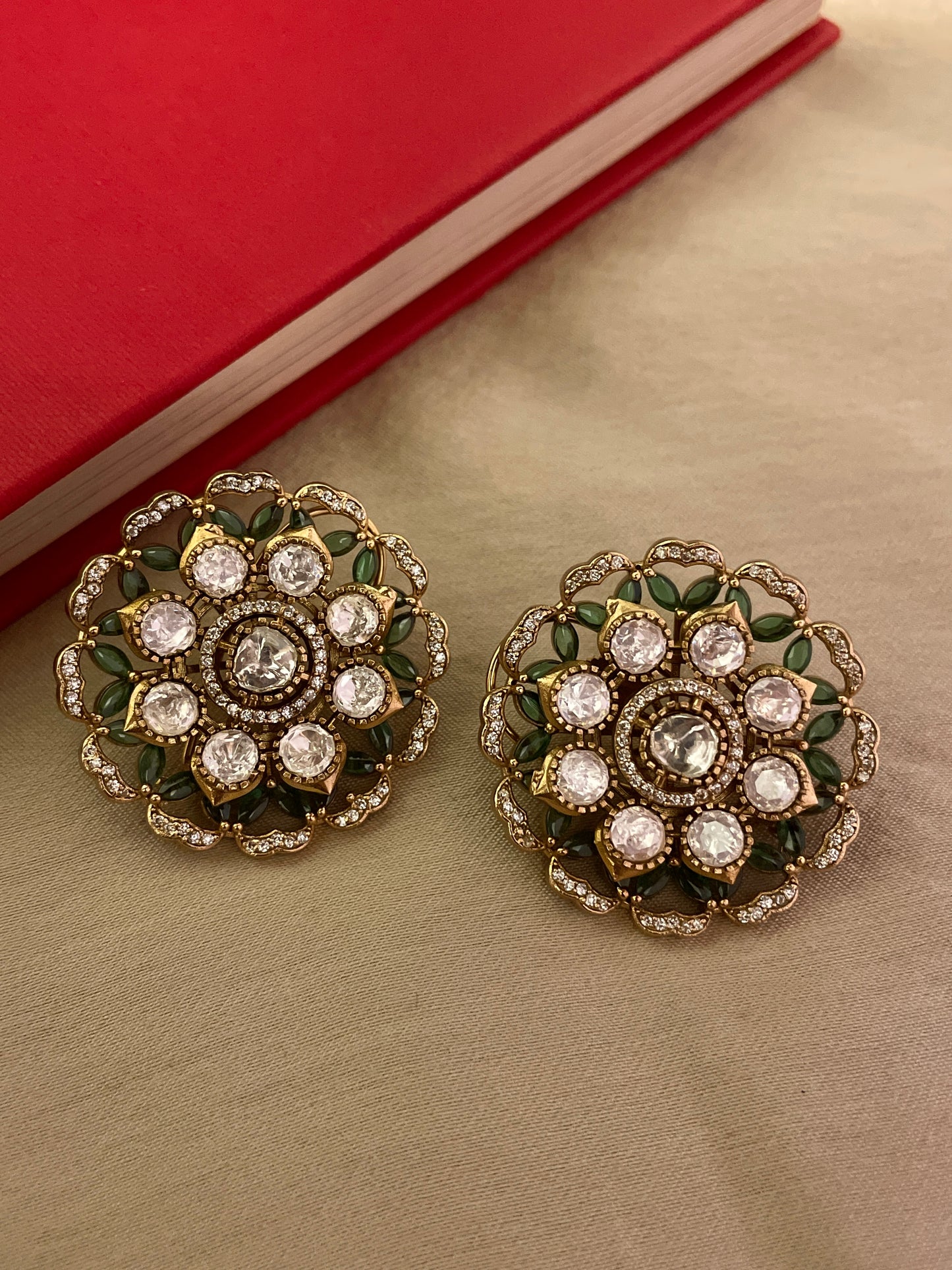 Jharna Round Emerald Studs