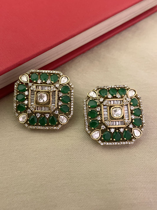 Pihu Emerald Polki Square Studs