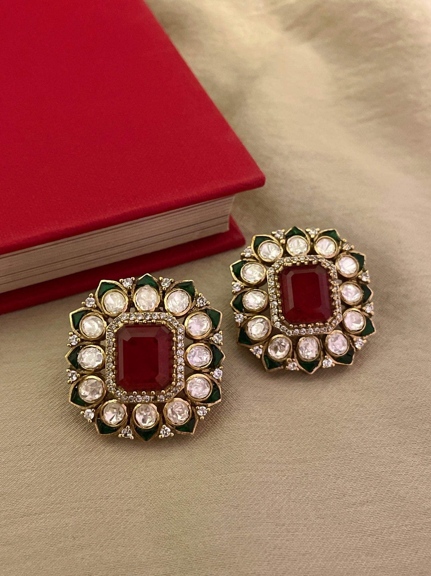 Baisa Rectangular Ruby Stud Earrings