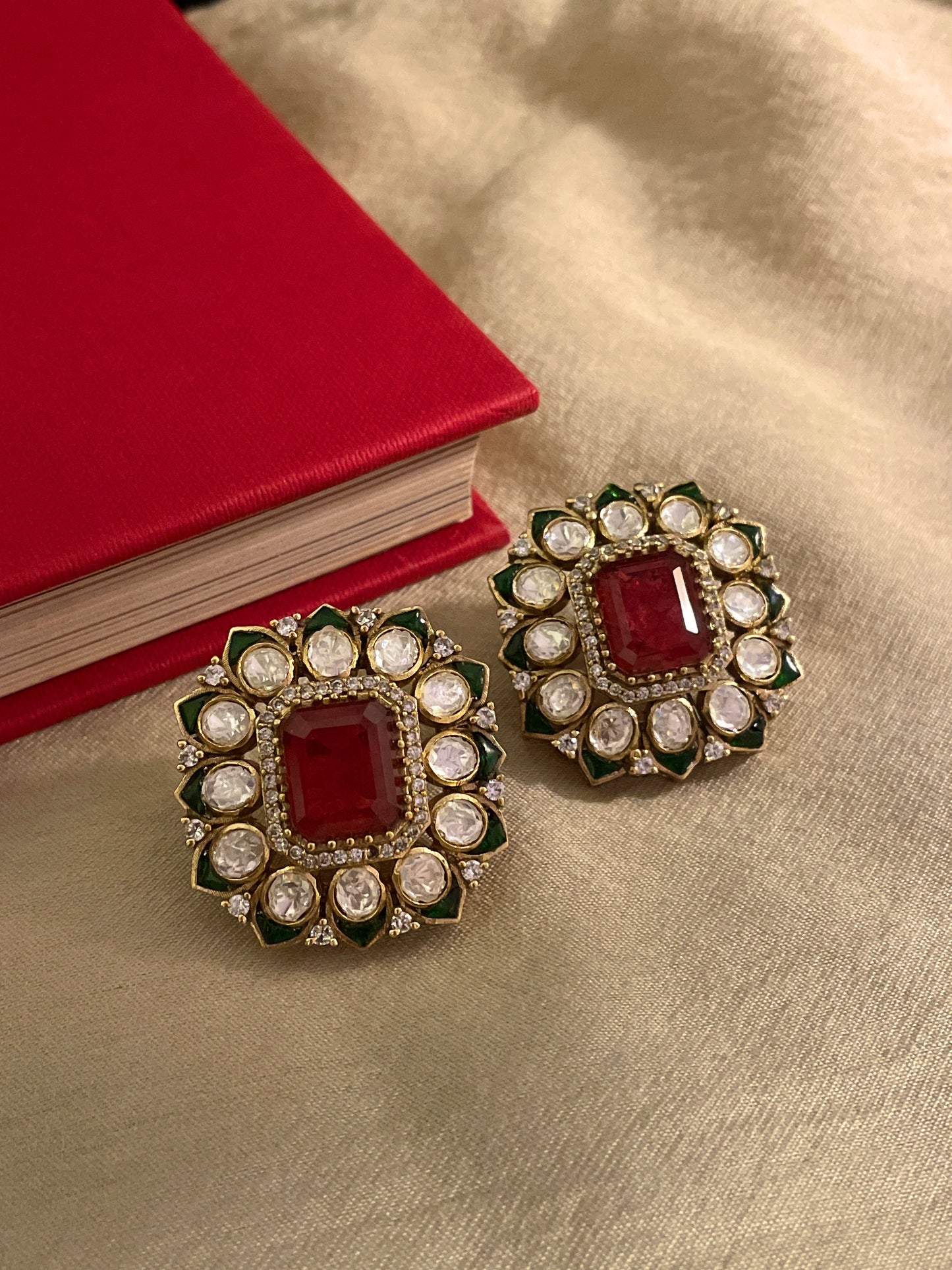 Baisa Rectangular Ruby Stud Earrings