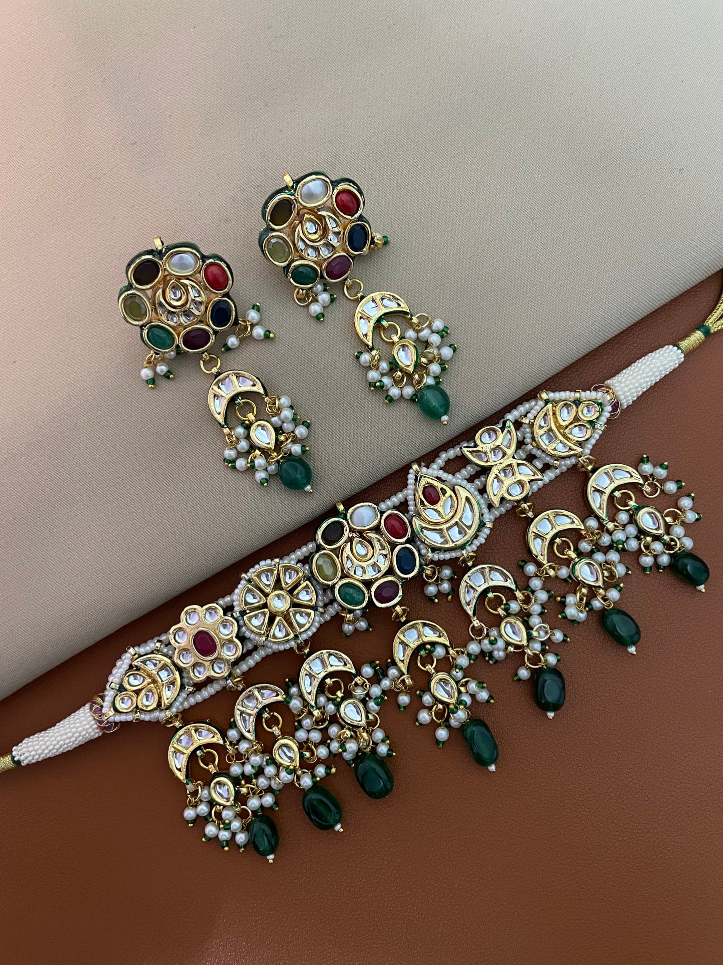 Udaipur Polki Navratna Choker Necklace Set