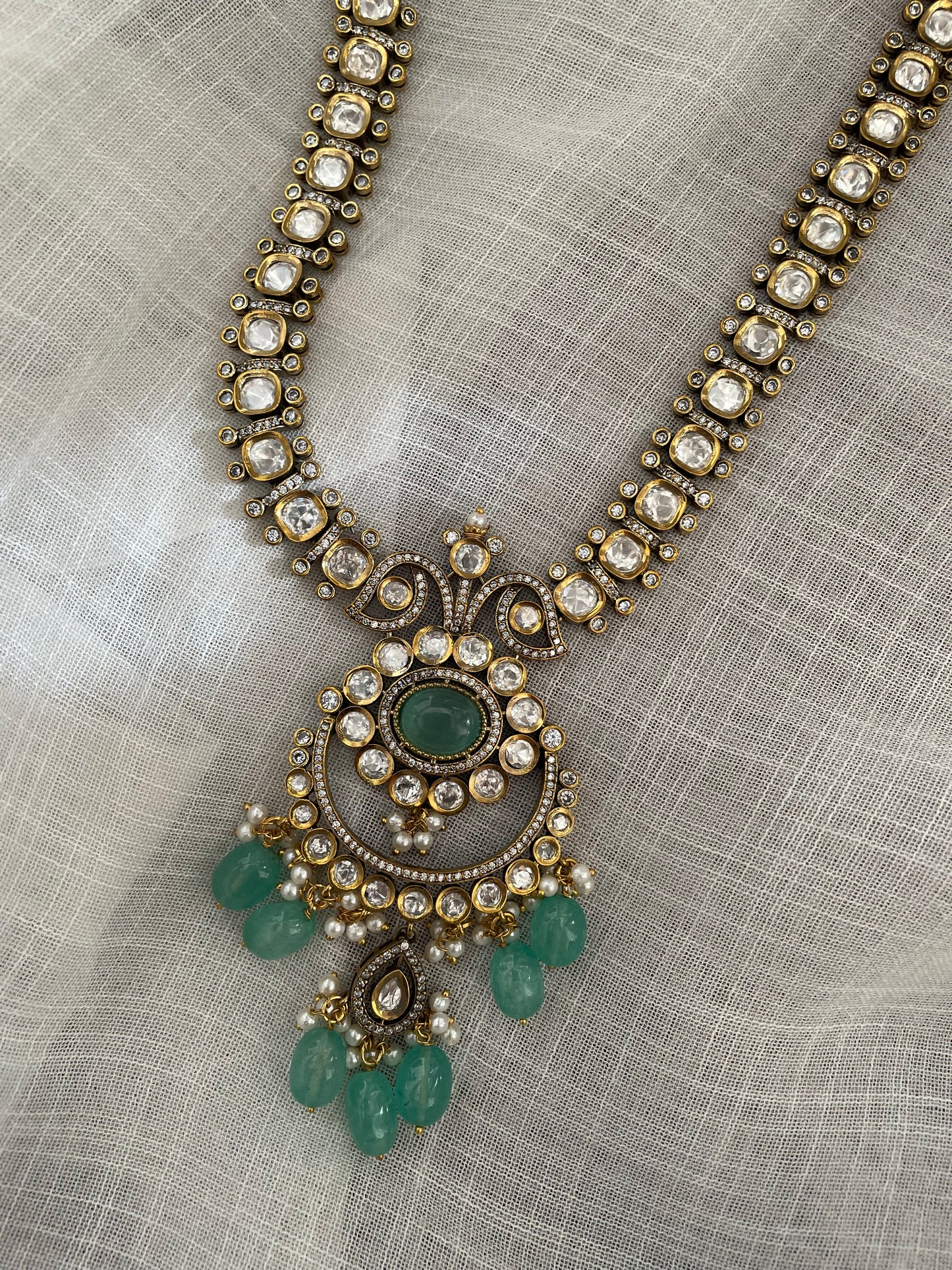 Kosher Polki Emerald Necklace Set