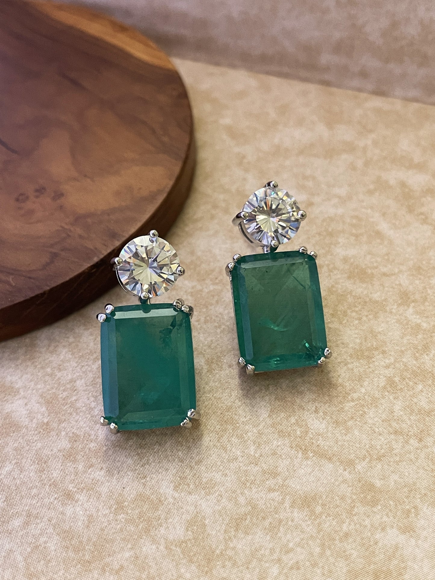 Arundhati Emerald Doublet & Zircon Earrings