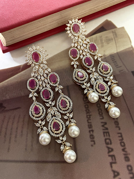 Aurelie Zircon Ruby Dangler Earrings