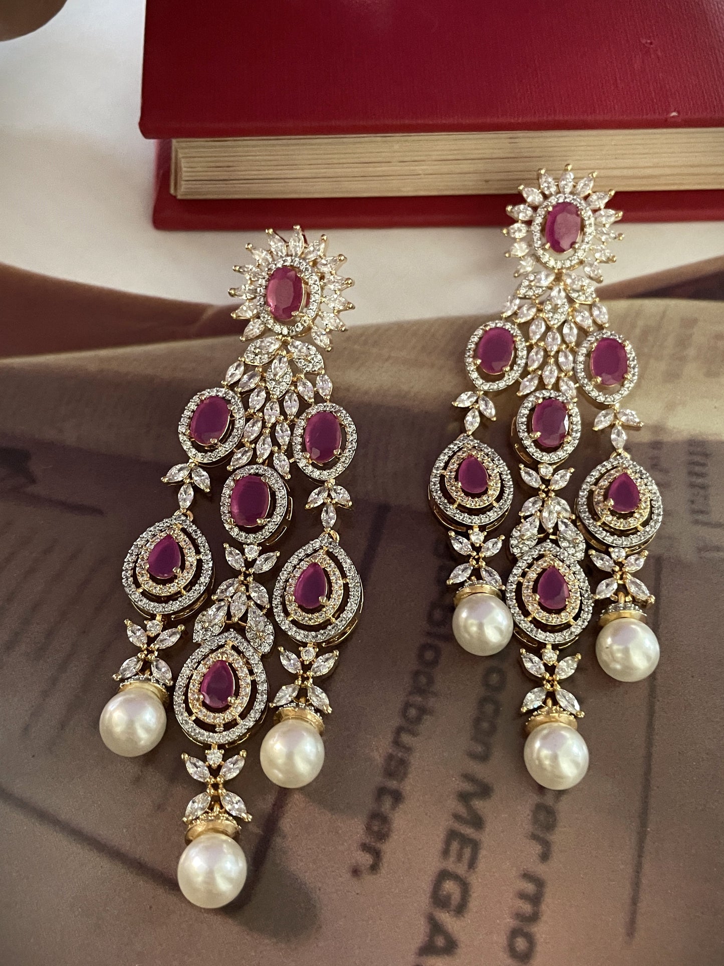 Aurelie Zircon Ruby Dangler Earrings