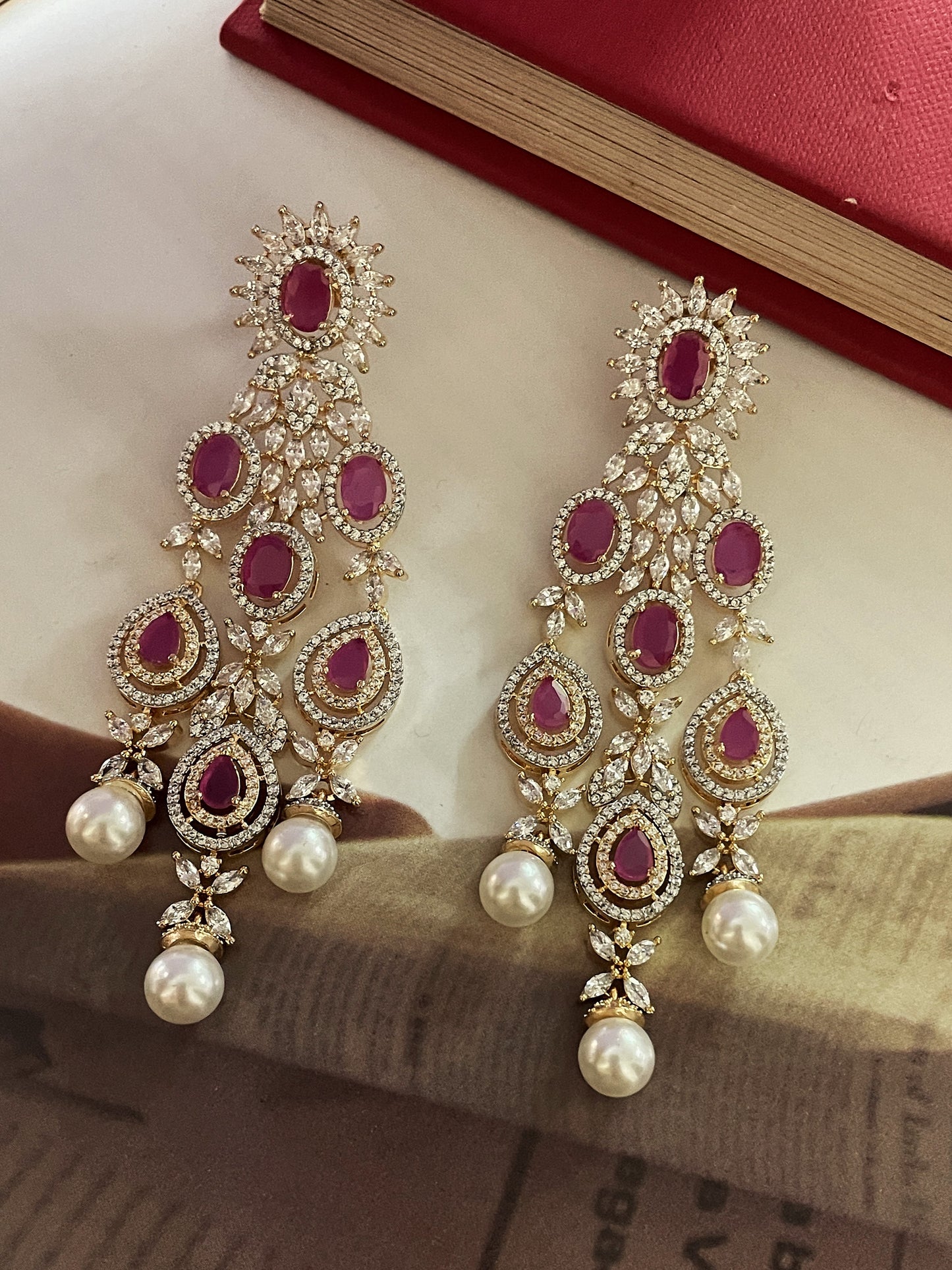 Aurelie Zircon Ruby Dangler Earrings