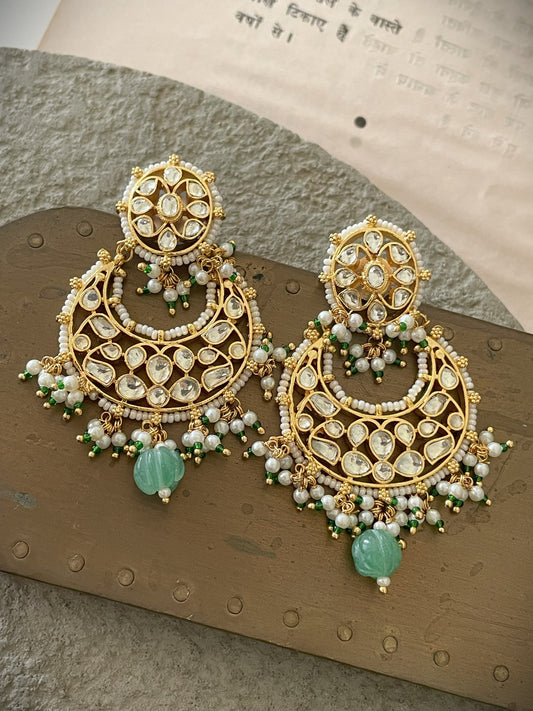 Rachana Polki 18kt gold plated Chaandbaali Earrings