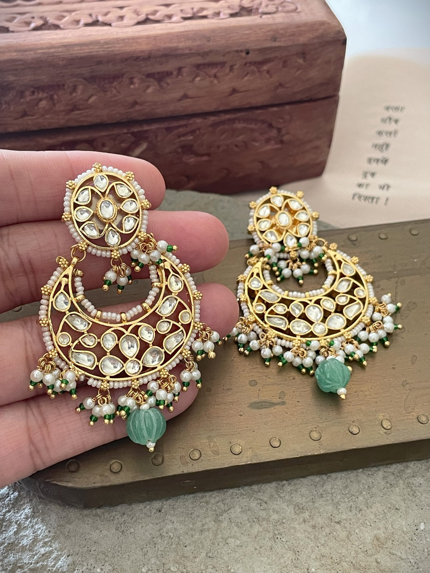 Rachana Polki 18kt gold plated Chaandbaali Earrings