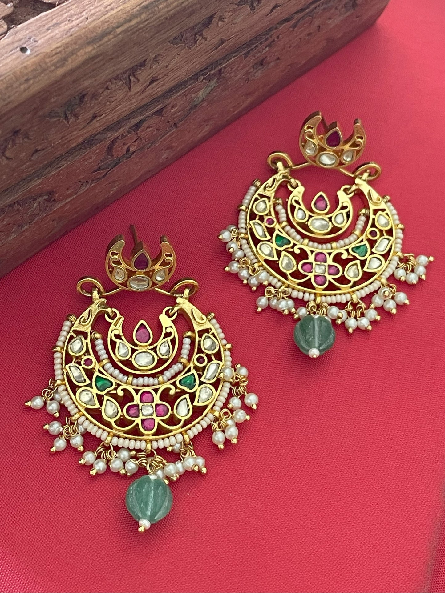 Ujjwala Polki Multicolour Chaandbaali Earrings- 18kt gold plated