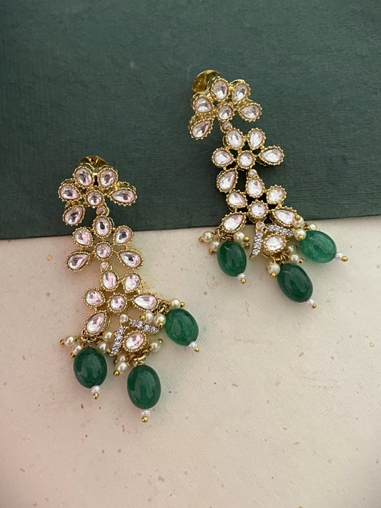 Amrita Polki Gold Finish Polki & Emerald Earrings