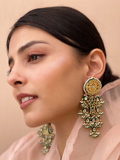 Rani Reshma Gold Finish Kundan Dangler Earrings