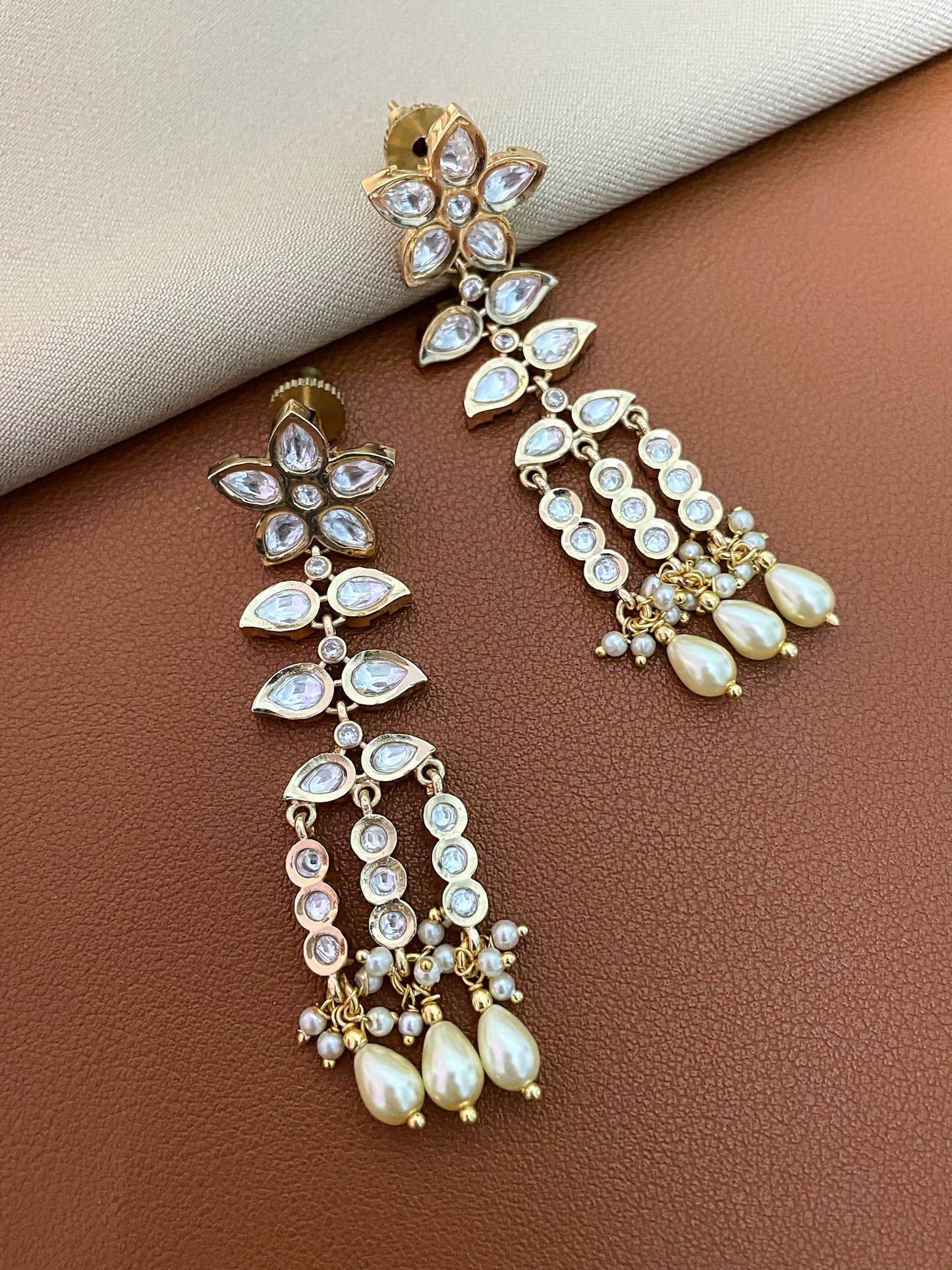 Aaliya Kundan Gold Finish  Floral Earrings