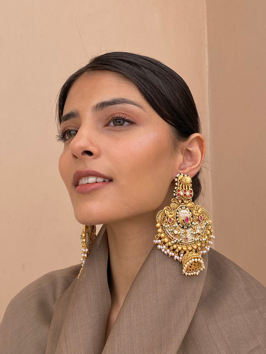 Rayne Antique Gold Finish Statement Earrings