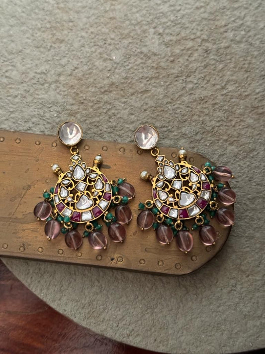 Noura Polki Chaandbaali Gold plated Earrings
